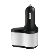 Car charger 3-in-1, w. 2x USB 1x lighter, black/silver
