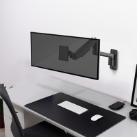 Monitor mount, 17–49", wall mount , gas spring, flat & curved screens, aluminum