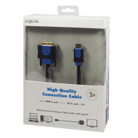 HDMI cable, A/M to DVI/M, 1080p, bidirect, black/blue, 2 m