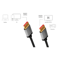 DisplayPort cable, DP/M to DP/M, 8K/60 Hz, alu, black/grey, 1 m