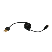 USB 2.0 cable, USB-A/M to Micro-USB/M, retractable, black, 0.75 m