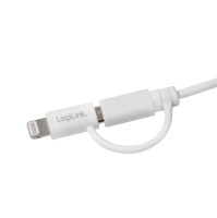 USB 2.0 cable, USB-A/M to Micro-USB + Lightning/M, white, 1 m