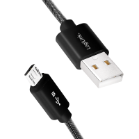 USB 2.0 cable, USB-A/M to Micro-USB/M, nylon, alu, black, 1 m