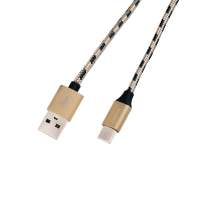 USB 2.0 Type-C cable, C/M to USB-A/M, nylon, black/gold, 2 m