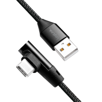USB 2.0 Type-C cable, C/M (90°) to USB-A/M, fabric, black, 0.3 m