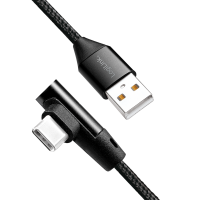 USB 2.0 Type-C cable, C/M (90°) to USB-A/M, fabric, black, 1 m