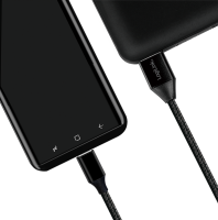 USB 2.0 Type-C cable, C/M to USB-A/M, fabric, black, 0.3 m