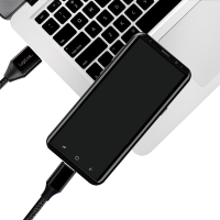 USB 2.0 Type-C cable, C/M to USB-A/M, fabric, black, 0.3 m