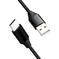 USB 2.0 Type-C cable, C/M to USB-A/M, fabric, black, 1 m