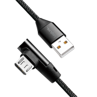 USB 2.0 cable, USB-A/M to Micro-USB/M (90°),fabric,metal,black, 0.3 m
