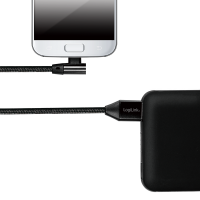 USB 2.0 cable, USB-A/M to Micro-USB/M (90°),fabric,metal,black, 0.3 m