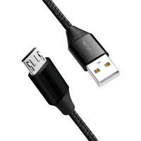 USB 2.0 cable, USB-A/M to Micro-USB/M, fabric, metal, black, 0.3 m