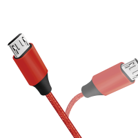 USB 2.0 cable, USB-A/M to Micro-USB/M, fabric, metal, red, 0.3 m