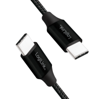 USB 2.0 Type-C cable, C/M to USB-C/M, metal, fabric, black, 1 m