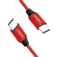USB 2.0 Type-C cable, C/M to USB-C/M, metal, fabric, red, 0.3 m