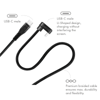 USB 2.0 Type-C cable, C/M 180° to USB-C/M, alu, black, 1 m