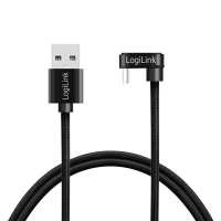 USB 2.0 Type-C cable, C/M 180° to USB-A/M, alu, black, 1 m