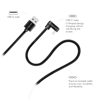 USB 2.0 Type-C cable, C/M 180° to USB-A/M, alu, black, 1 m