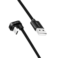 USB 2.0 Type-C cable, C/M 180° to USB-A/M, alu, black, 2 m