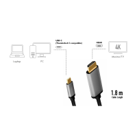 USB Type-C cable, C/M to HDMI/M, 4K, alu, black/grey, 1.8 m