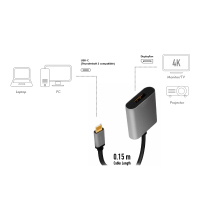 USB Type-C adapter, C/M to DP/F, 4K, alu,black/grey, 0.15 m