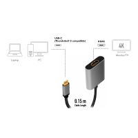 USB Type-C adapter, C/M to HDMI, 4K, alu,black/grey, 0.15 m