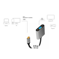 USB Type-C adapter, C/M to VGA,1080p,alu,black/grey, 0.15 m