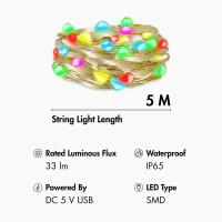 Wi-Fi smart RGB string lights with remote control, Tuya compatible, 5 m