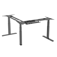 Electrically adjustable sit-stand desk frame, 3 motors, 90° L-shape