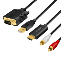 HDMI cable, A/M to HD15/M+USB-A+2x RCA/M, HD, black, 2 m