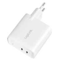 Dual USB power socket adapter, GaN, 2x USB-C (PD), 40 W, white