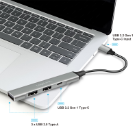 USB 3.2 Gen 1, 4-port USB-C hub, slim design, aluminum housing