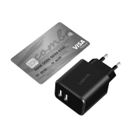 Dual USB power socket adapter, 2x USB-A, 12W, black