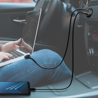 Dual car built-in charging adapter, 1x USB-A, 1x USB-C, 60 W, black
