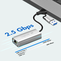 USB-A/-C to 2.5G Ethernet Network Adapter, Gray