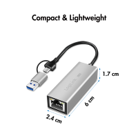 USB-A/-C to 2.5G Ethernet Network Adapter, Gray