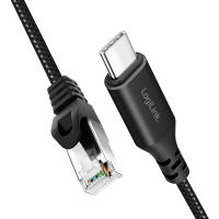 USB 3.2 Type-C Ethernet cable, C/M to RJ45/M, 1 Gbps, active, black/grey, 1.5 mtr