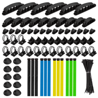 Cable organizer set in a box, 8 items, 128 pcs., mixed color