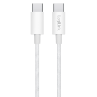USB 2.0 Type-C cable, C/M to C/M, nylon jacket, 60W, white, 1 mtr