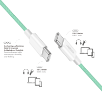 USB 2.0 Type-C cable, C/M to C/M, nylon jacket, 60W, green, 1 mtr