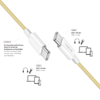 USB 2.0 Type-C cable, C/M to C/M, nylon jacket, 60W, yellow, 0.5 mtr