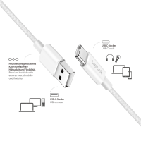 USB 2.0 Type-C cable, C/M to A/M, nylon jacket, 60W, white, 0.5 mtr