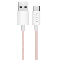 USB 2.0 Type-C cable, C/M to A/M, nylon jacket, 60W, pink, 1 mtr