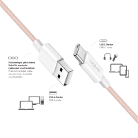 USB 2.0 Type-C cable, C/M to A/M, nylon jacket, 60W, pink, 1.5 mtr