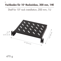 Cantilever shelf for 10" rackmount, 200 mm, 1U, black